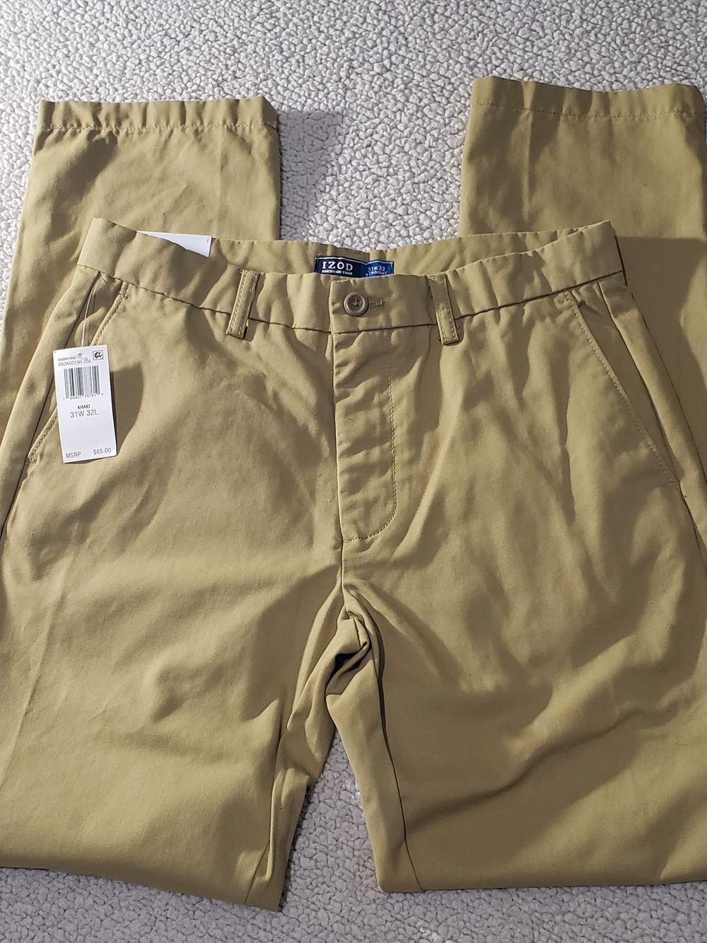 Izod | Classic Khaki Tan Flat-Front Straight-Fit Chino Pants | Mens 31x32